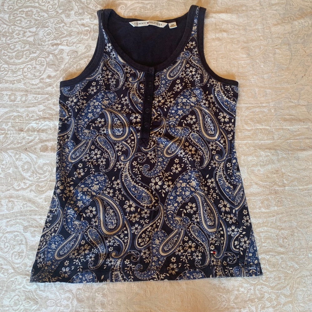 Navy Paisley Tank Top